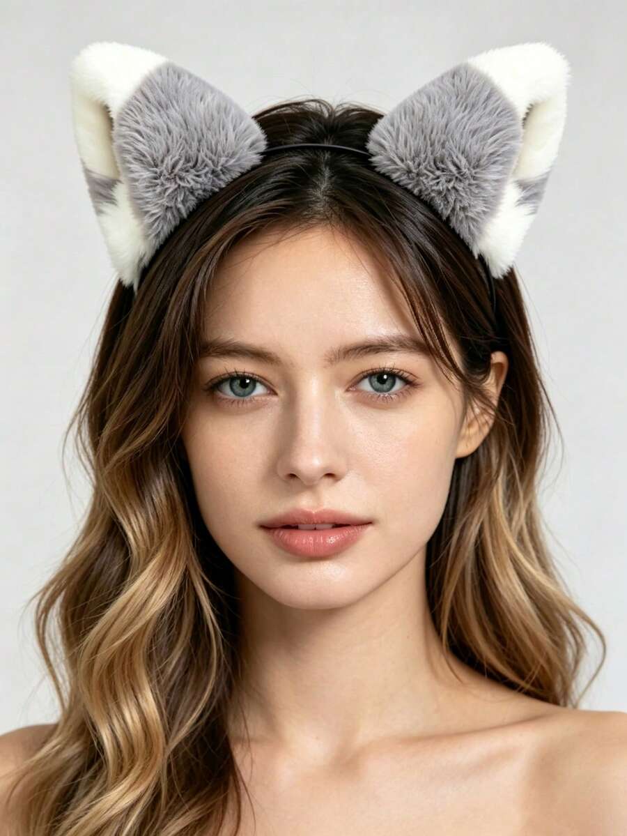 Cosplay Beast Ears Head Accessories Cute Soft Plush Cat Ear Headband, Festival Costume Fox Ear Hairband, Color‑Blocked Atmosphere Decorative Accessory - Multicolor - View 1