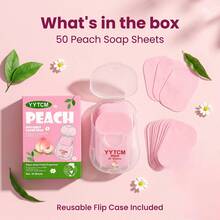 YYTCM Sabun Lembaran Portabel Peach 50 lembar, Kotak Penyimpanan Mini Tutup Flip, Sabun Tangan Sekali Pakai, Kertas Sabun untuk Perjalanan Luar Ruangan, Pelajar, Sabun Pembersih Lembut Portabel, Busa Melimpah, Mudah Dibilas, Tanpa Residu - Persik - View 2