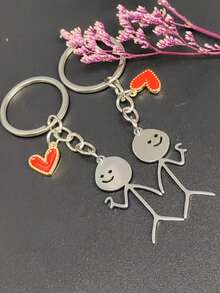 2pcs Stick Figure Love Couple Keychain/Best Gift For Valentine's Day, Christmas, Suitable For Keychains, Backpack Charms, Car Keychains Or Decorations - Multicolor - View 3