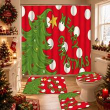 1/4pcs Christmas Tree Shower Curtain Set With 12 Hooks, Waterproof Polyester Bathroom Curtain, Thickened, Durable Quick-Dry, 180*180cm, Christmas Bathroom Decor - A - View 3