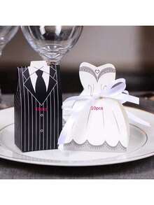 50/100pcs Bride & Groom Wedding Favor Boxes, Mini Tuxedo Dress Candy Gift Boxes, Wedding Party Guest Souvenir Supplies - Multicolor - View 16