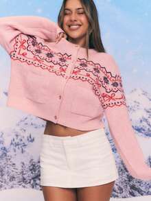 Women's Fashion Winter Knitted Christmas Long Sleeve Base Layer Top, New Autumn/Winter Soft Gentle Style Loose Fit Sweater - Pink - View 2