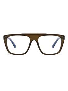 1 Pair Men's Olive Green Square Frame Commuter Style Versatile Non-Prescription Glasses - Olive Green - View 3