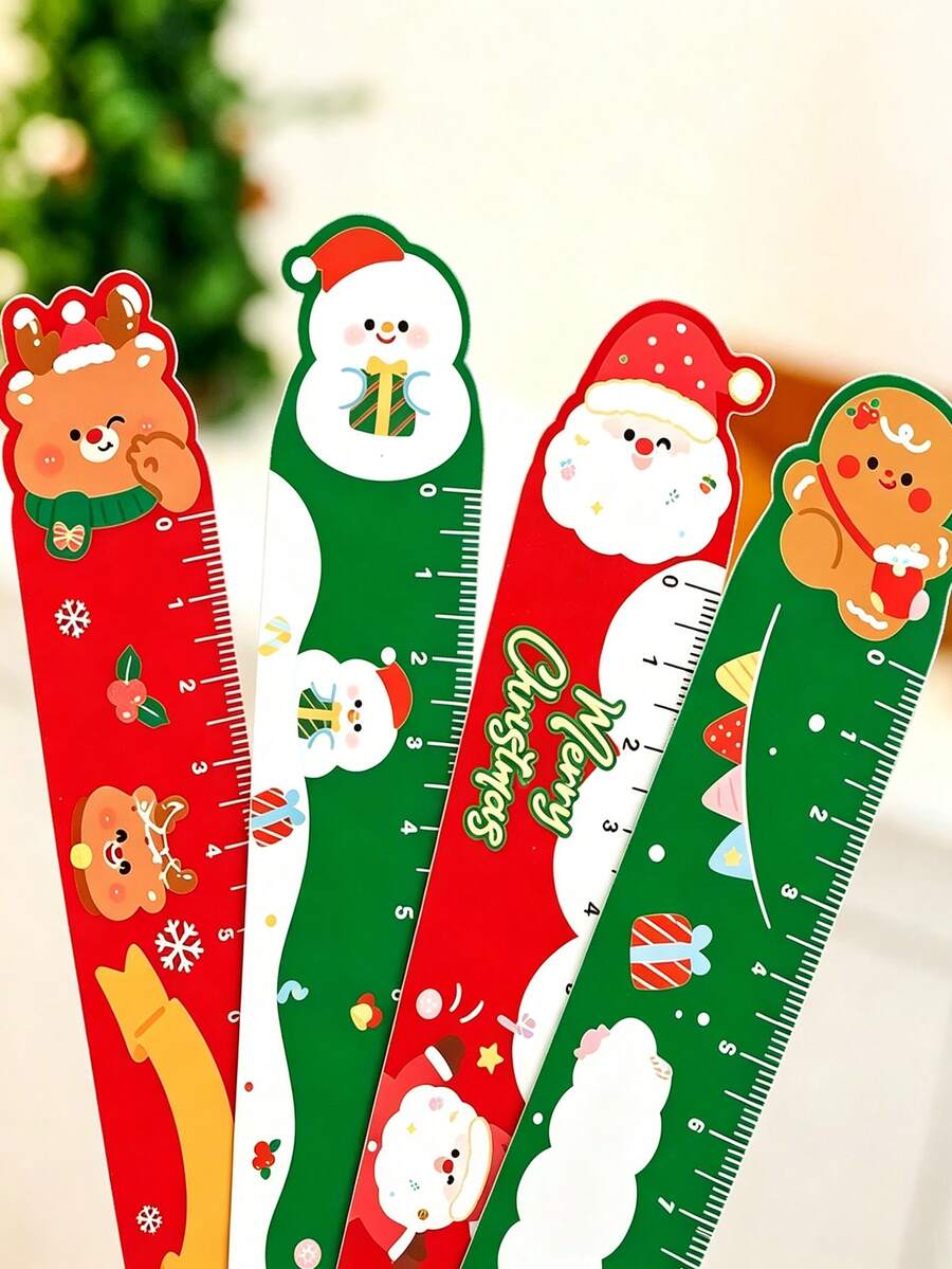 2/1pc Christmas Themed Magnetic Ruler, 15cm Multi-Purpose Bookmark Ruler, Printed With Santa Claus, Snowman, Reindeer, Gingerbread Man Patterns, Portable Measuring Ruler, Suitable For Back To School Season, Christmas Party Favors And Small Gifts - A - View 1
