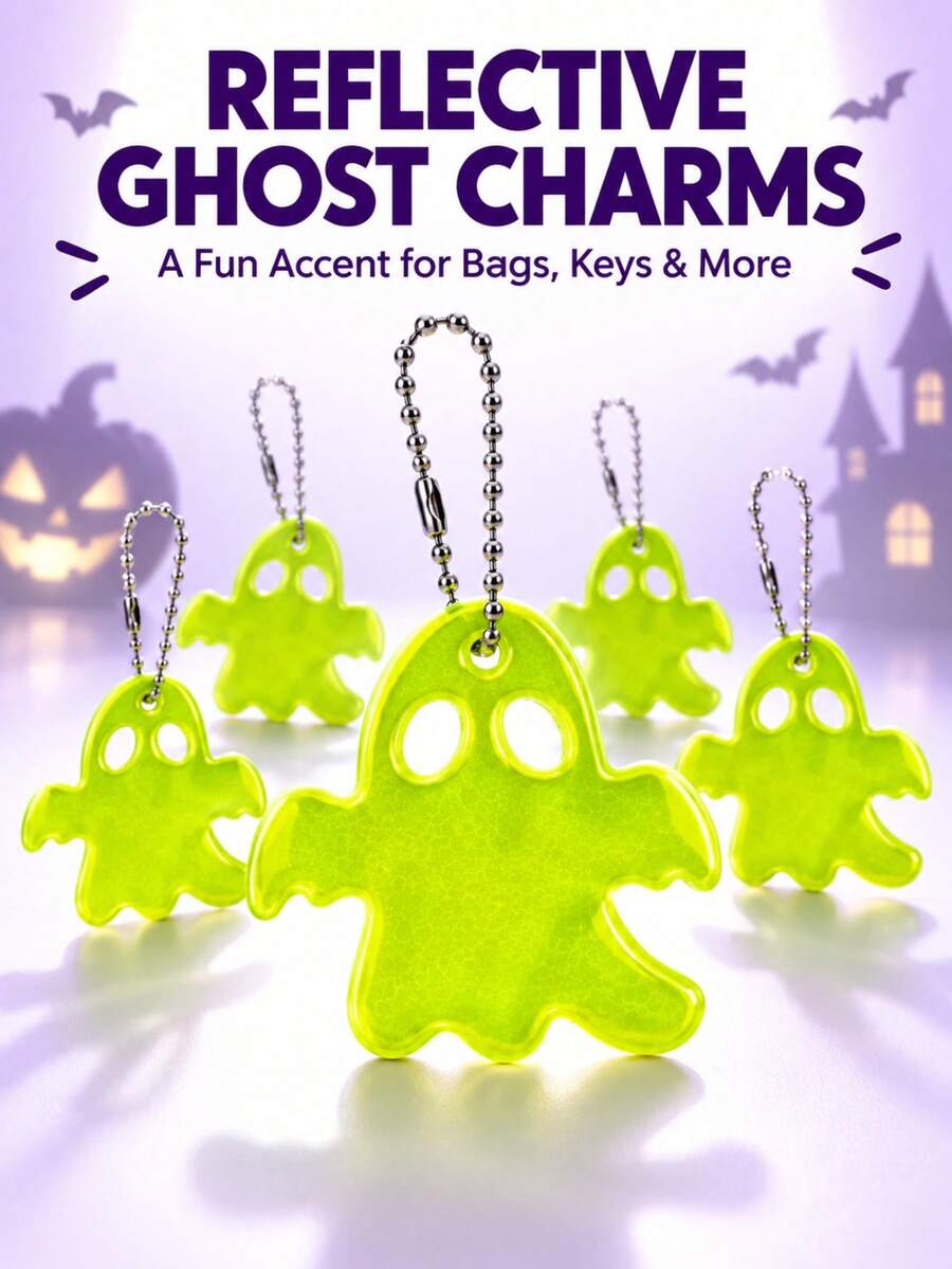30/20/10/5pcs Double-Sided Reflective Keychains, Fun Night Fashion Accessories, Halloween Gifts And Party Decorations, Small Gifts, Bag Charms, Decorative Key Rings - Multicolor - View 1