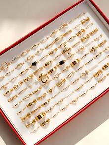 22/49pcs/Set Fashion Elegant Exquisite Flower Butterfly Heart Shaped Rings, Unisex, Romantic Date Gift, Daily Wear Jewelry Accessories - Fashionable Gold Toe Ring - View 7