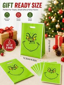 The Grinch 100pcs Christmas Gift Bags, Holiday Gift Wrapping Bags With Cartoon Pattern Design, Reusable Christmas Party Gift Packaging Supplies, Cute Paper Gift Bags, Suitable For Home Gift Giving, Holiday Decoration, Suitable For Fans And Adults - View 6