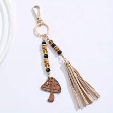 European American Fashion/New Retro Handmade Beaded/Microfiber Tassel Wood Carving/Rainbow Sun Owl Butterfly Mushroom Keychain - Multicolor - View 8