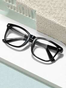 Unisex Rectangular Plastic Black Eyeglass Frames Fashion Glasses Non-Prescription Frames - Black - View 2