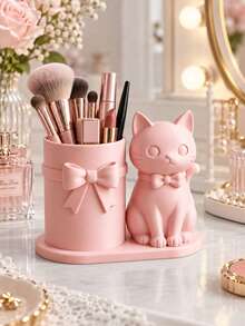 Cute Cat Bow Makeup Brush Holder, Girly Bow Makeup Brush Pen Pot, Bedroom Vanity Desktop Decor, Perfect Gift For Best Friend - Multicolor - View 1