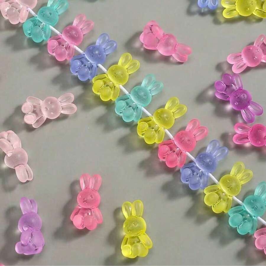Manik-manik Akrilik Transparan Frost Bentuk Kelinci 20mm untuk Kerajinan Tangan - Manik Spacer Warna-warni dengan Lubang Horizontal, Bahan DIY Bentuk Kelinci, Bisa Digunakan untuk Membuat Gelang, Kalung, Gantungan Kunci (Kompatibel) - MultiWarna - View 1