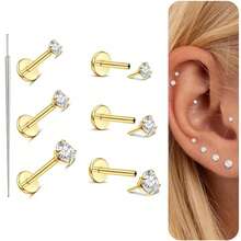 AVYRING 7PCS Stainless Steel Threadless Flat Back Earrings Hypoallergenic Nose Studs 20G/18G/16G Labret Lip Studs Push In Helix Tragus Medusa Piercing Jewelry - Multicolor - View 11