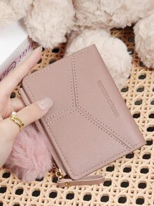 محفظة نسائية عصرية بسحاب، مع تعليقة بوم بوم، محفظة قصيرة قابلة للطي بمشبك لتخزين النقود، مناسبة للحمل والخروج - ارجواني - مشاهدة 14