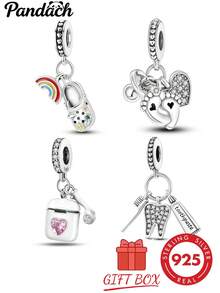 1 buah Liontin Manik-manik Fun Life Perak Sterling S925, Bentuk Pelangi, Hati Gajah, Earphone Bluetooth, Sikat Gigi & Pasta Gigi, Desain Enamel Warna-warni Multi-Gaya dengan Rhinestone, Dilengkapi Kotak Hadiah, Segar & Lucu, Cocok untuk Gelang & Kalung, Aksesori Manik-manik Buatan Tangan DIY, Sempurna untuk Hadiah Sehari-hari - MultiWarna - View 1