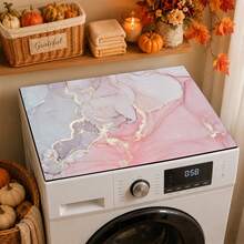 Pink Purple Gold Ink Marble Pattern Washing Machine Cover Mat Anti-Slip Waterproof Dustproof Washer Dryer Countertop Protector Pad Laundry Room Decor Mat - Baby Pink - View 6