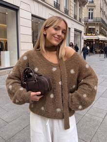 Women's Colorblock Casual Versatile Daily Wear Pullover Sweater - Brown - View 1