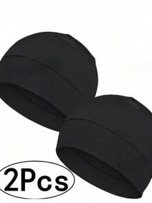 2pcs Unisex Brimless Caps, Lightweight Breathable Sleep Hats, Breathable Lining, Suitable For Chemotherapy Hair Loss - A - View 1