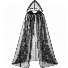1pc Adult Halloween Cosplay Cape, Spider And Bat Element Role Play Cape Prop, Witch Cosplay Cape, Horror Theme Prop - Multicolor - View 6