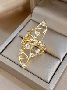 1 pieza/Set Anillo de oro de 18K chapado con incrustaciones de diamantes de imitación en forma de triángulo, Anillo para mujer, Joyería para mujer, Accesorios para mujer, Anillo ajustable, Anillo chapado en oro, Adecuado para uso diario, Citas, Fiestas, Joyería de estilo bohemio, Joyería de Halloween, Regalo para mujer, Joyería de otoño, Halloween, Navidad - Multicolor - Ver 7