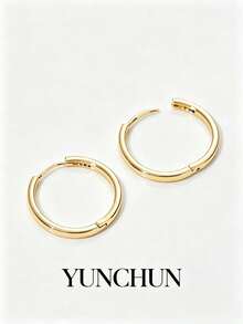 YUNCHUN 1對18K鍍金極簡時尚圓形金色耳環，適合日常通勤、派對，耳飾搭配 - 金色 - 查看 3