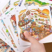 60pcs Children's Toy Scenery Sticker Set, 40pcs Sticker Materials + 20pcs Theme Scenes Combination Sweet Sticker Gift Box Set | Super Easy! Super Stress-Relieving! | No Cutting Self-Adhesive DIY Handmade | Mini House/Journaling Material Pack/Creative Gift | Sweet Cute Cartoon Style, Simple To Use, Full Of Fun And Achievement | Christmas, Halloween And Other Holiday Gifts - Multicolor - View 9