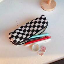 Knitted Pencil Case Korean Style Ins Checkerboard High Aesthetic Student Stationery Box Middle & High School Students Minimalist Retro Simple Style - Multicolor - View 6