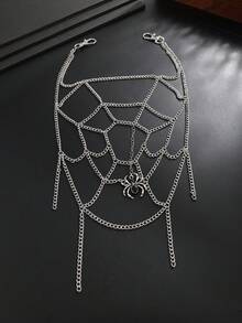 1pc Gothic Style Mesh Halloween Pants Chain, Hollow Spider Web Spider Pendant Waist Chain, Punk Hip Hop Style Jeans Accessory Gift For Autumn/Winter - White K - View 5