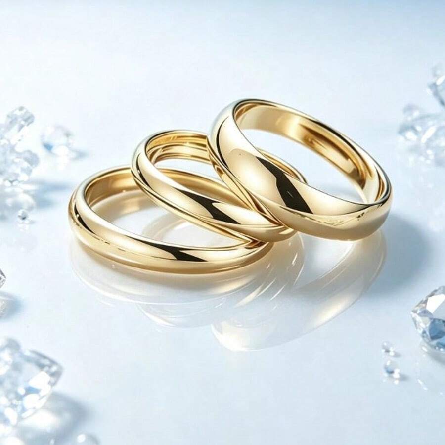 3pcs/Set Gold-Plated Iron Alloy Smooth Bangle Bracelet Set, Large Medium Small Sizes Stackable Solid Color Bracelets, Women's Daily Party Outfit Jewelry Gift - Gold - View 1