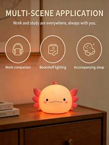 1PC Cute Piranha Night Light, Soft Silicone LED Lamp With Touch Control, USB Rechargeable Bedside Lamp, Auto-Off Timer, Suitable For Bedroom, Dorm Room, Desk, Home Decor, Cute Gift - Multicolor - View 6