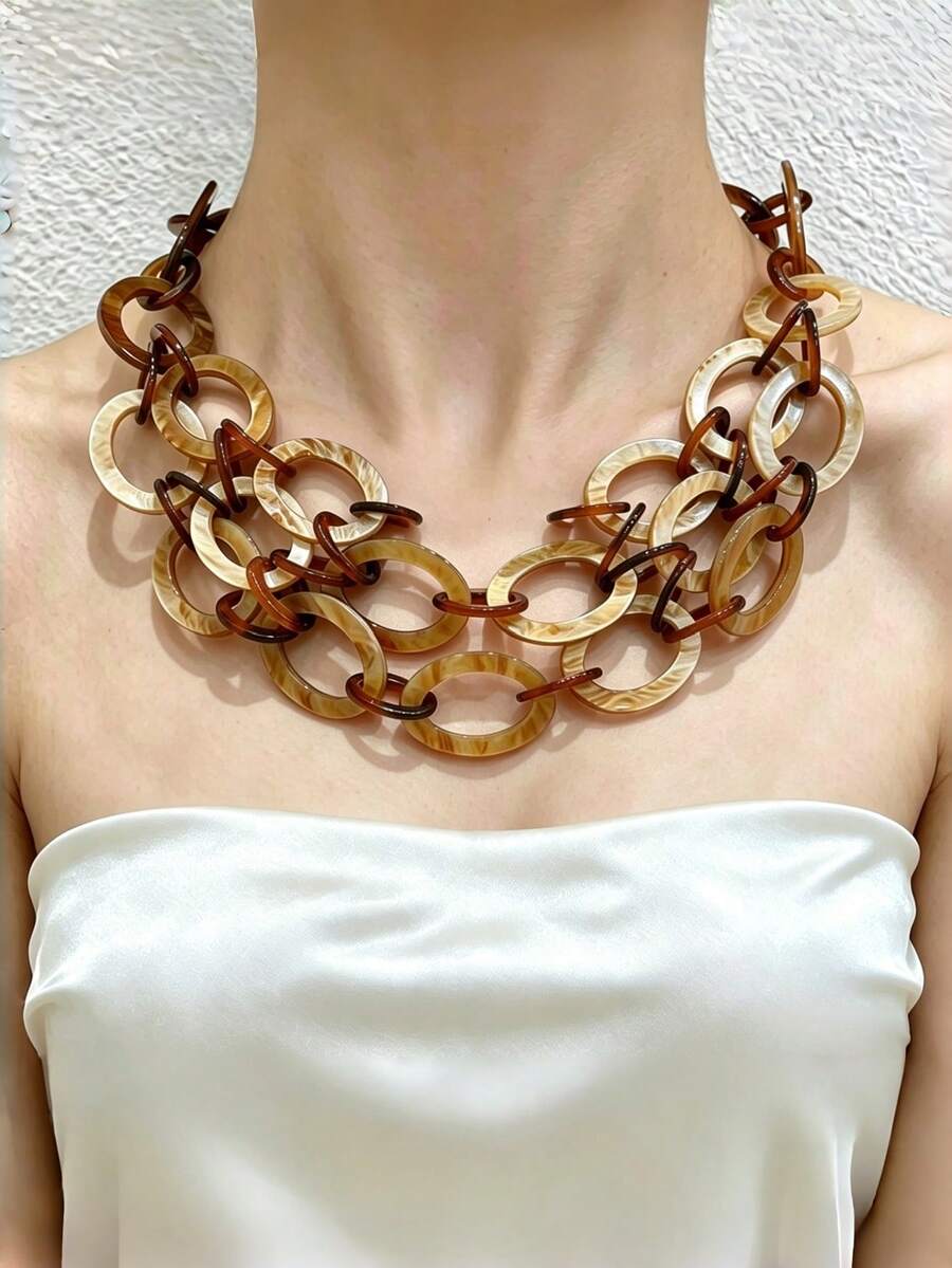Minimalist Layered Chain Necklace - Multicolor - View 1