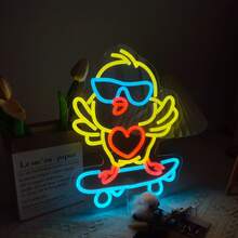 1-Piece USB-Powered Yellow Duckling Neon Sign With Clear PS Backboard, Silicone LED Light Strip And Power Cable, Playful Cartoon Shape With Red Feet And White Wing Details For Playroom, Nursery, Baby Shower And Birthday Decor - Multi-color light - View 11