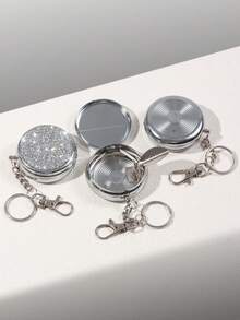 BLBLBL 1pc Multi-Color Shiny Cute Luxury Portable Sealed Round Flip Lid Metal Body Mini Ashtray With Keychain, Made Of A-Grade Artificial Rhinestones, Suitable For Daily Use Hanging On Bags And Keychains - Diamond Version - View 5