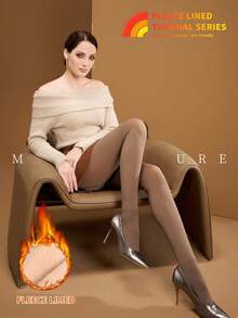 MOIRÉALLURE 1 Pair Sheer Fleece Lined Tights, Suitable For Daily Wear - Brown - View 3