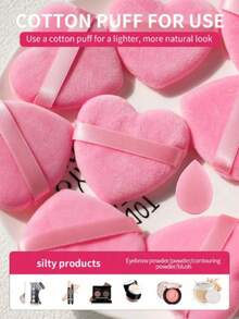10/20/60pcs Heart-Shaped Velvet Cotton Makeup Pads, Suitable For Contouring, Eye And Eye Corner Areas, Foundation Blending, Suitable For All Skin Types - Pink - View 3