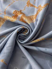 1pc Home Dustproof Elegant Grey Marble Print European Style Minimalist Furniture Decor Chair Cover, Suitable For Living Room, Bedroom, Kitchen, Outdoor - Grey - View 3