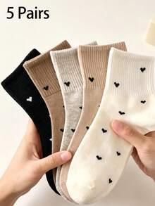 5 Pairs Women's Heart Pattern Fashion Short Socks, All Season Daily Unisex Socks - Multicolor - View 4