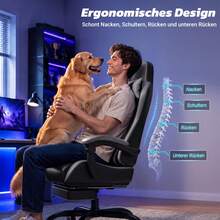 DEVOKO Gaming Chair - Ergonomic Gaming Chair With Footrest And Lumbar Support, Height Adjustable, Padded, 150 Kg Capacity, PC Swivel Chair, Black - Grey - View 3
