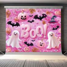 2D Flat Background Banner, 1pc Fantasy Halloween Background Banner - Pink Pumpkin Party Decoration, With Bat And Ghost Design, Suitable For Indoor And Outdoor Scenes, No Power Required, Perfect For Room Decor - 1 - View 6