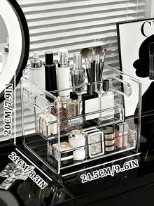 3-Layer Transparent Acrylic Cosmetic Storage Box, Large Capacity Makeup Display Rack, Desktop Drawer Organizer, Made Of Transparent Acrylic Material, Layered Design, Can Store Lipstick, Eye Cream, Cushion, Lotion, Makeup Brushes, Etc.; Equipped With Handle, Convenient To Access, Ideal Choice For Home Storage - Multicolor - View 12
