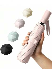 1pc Solid Color Portable Folding Umbrella, Fully Automatic One-Touch Open/Close, Minimalist Home & Travel Umbrella - Multicolor - View 1