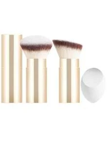 2pcs Retractable Makeup Brush With Protective Cap & Makeup Sponge Set, Dust-Proof Design, Dense Soft & Bouncy Bristles, Gentle Powder Pickup, Easy To Carry - Multicolor - View 16