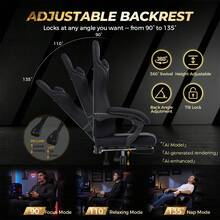 Fabric Gaming Chair With Footrest, Ergonomic Computer Desk Chair With Pocket Spring Cushion Home Office High Back Lumbar Support Heavy Duty Wide - Black - View 4