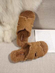 2026 New Cloud-Like Soft Style Autumn/Winter Plush H-Strap Slippers For Women, Open Toe Faux Rabbit Fur House Slippers, Soft Anti-Slip Indoor/Outdoor Wearable Cotton Slippers, Slouchy Plush Slippers - Brown - View 3