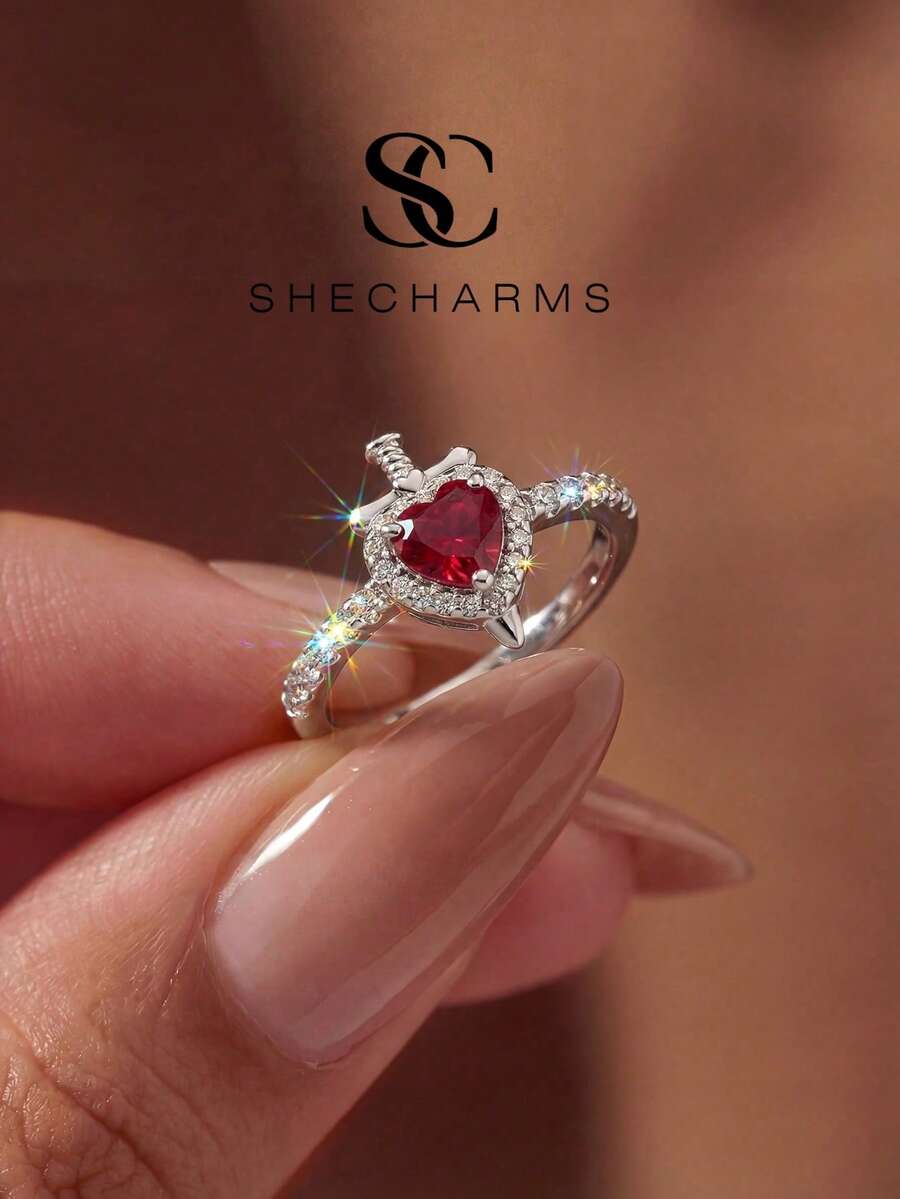1件復古風紅色愛心戒指，女性日常配飾或禮物