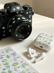 1 Set Aesthetic Green Apple Pattern Stickers, Planner Supplies, Decorative Stickers, Suitable For Phone, Camera, Earphones, Daily Decoration - Green Apple Stickers - View 4