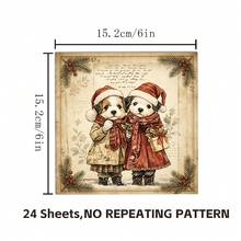 24 Sheets 6x6 Inch Cute Puppy Christmas Scrapbooking Paper, Vintage Framed Cardstock, Healing Watercolor Puppy Craft Paper, Suitable For DIY Holiday Cards, Junk Journals And Fine Cutting - Square - View 4