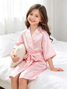 Young Girl Pink Long Sleeve Robe - Multicolor - View 7