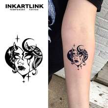 INKARTLINK 1PC Stiker Tato Malaikat Iblis Ganda Hitam & Putih, Stiker Tato Seni Tubuh Tahan Air Sementara, Bertahan 2-5 Hari, Stiker Tato Warna Transfer Air, Cocok Untuk Pria & Wanita, Wajib Dimiliki, Dekorasi Penting Untuk Pesta, Dekorasi Tubuh Perayaan Liburan - Hitam - View 2
