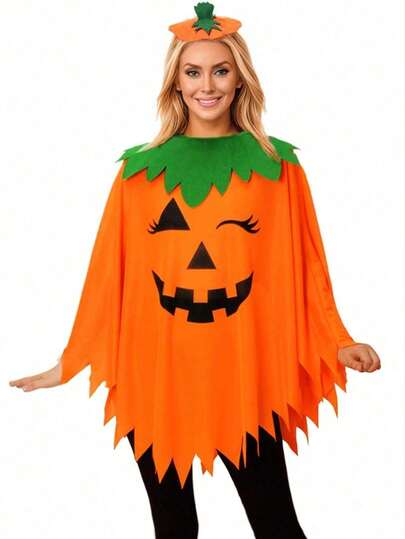 1 pieza Disfraz de calabaza de Halloween para mujer, conjunto de capa de calabaza y diadema de disfraz de Halloween para adultos