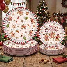 10/20/50 Pcs Piring Kertas Sekali Pakai Natal Vintage Motif Gingerbread Man Ukuran 7 Inci & 9 Inci, Desain Merry Christmas Snowflake Candy Cane Xmas, Peralatan Makan Meja Meriah untuk Makan Malam Libur Natal dan Dekorasi Meja Pertemuan Musim Dingin - Warna-warni 2 - View 1
